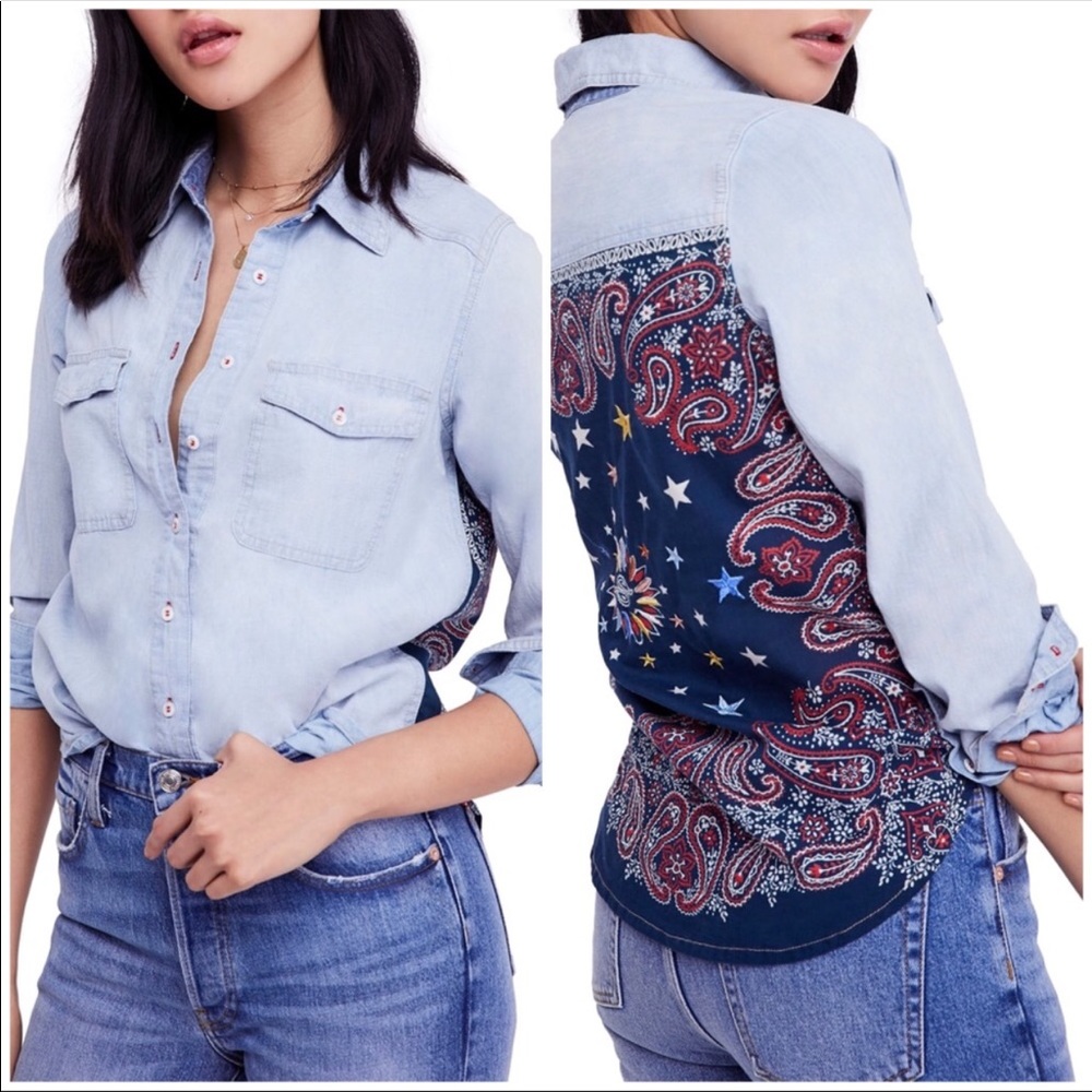 NWT Free People Trendy western shirt, size M.